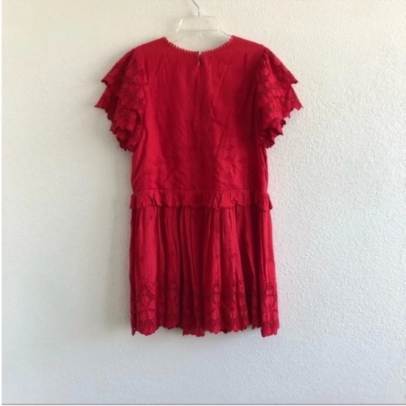 Tularosa Paula Lace Embroidered Ruffle Mini Dress Red - Picture 6 of 7